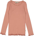 Wheat - Rib T-shirt Lace LS // Cameo brown, basis, ensfarvet, bluse, t-shirt, langærmet, wheat, pige, pigebluse, Lyserød bluse pige