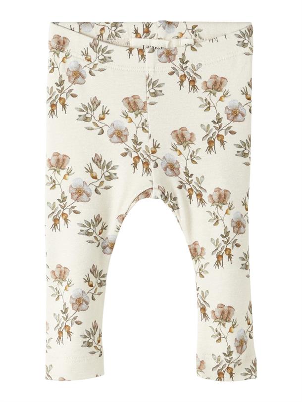 Lil' Atelier - BABY - Gaya Slim Leggings - Turtledove, leggings, pige leggings, blomsterleggings, leggings med mønster