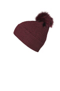 MP denmark, chunky oslo beanie, hue, hue med pom pom, rød, pige, pigehue, vin rød, uld, mp hue, bordeaux.