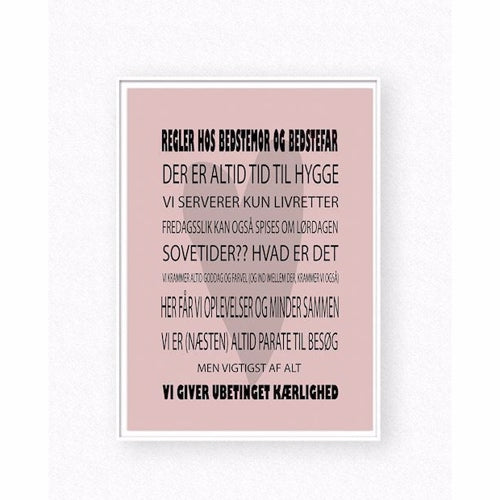 børne plakater, pige plakat, romantiske plakater, børne billeder, mit dejlige hjem, regnbue plakat, regler hos , regler hos bedstefar og bedstemor rosa, A4 plakat