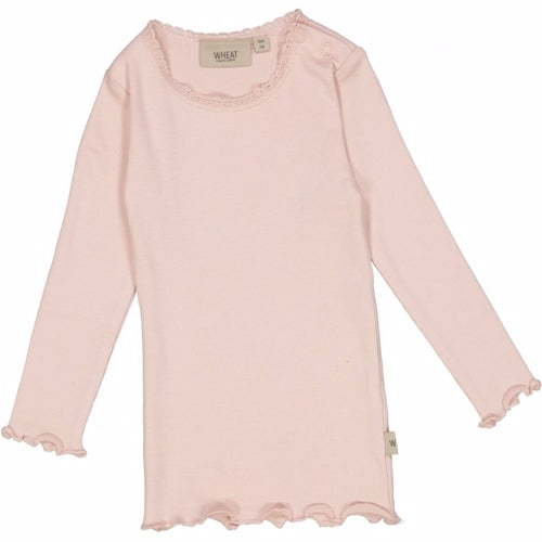 t-shirt, bluse, langærmet bluse, basisbluse, pigebluse, flæse, rib,