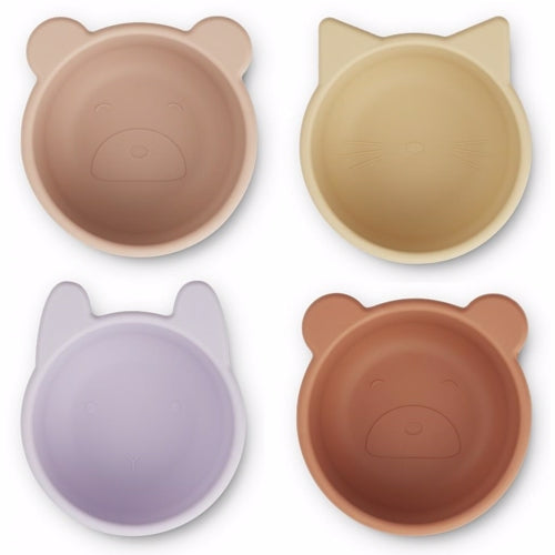 k , slikskål, silikone skåle, siliconeskål. Liewood - Malene skåle i silikone (4stk.) // Rose Multi Mix