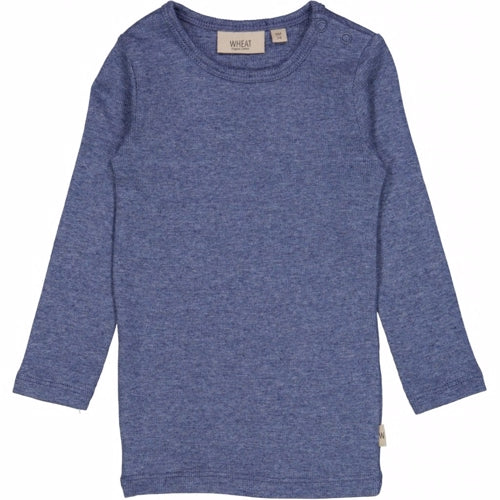 Wheat - Rib T-shirt Lace ss // misty rose, basis, ensfarvet, bluse, t-shirt, langærmet, wheat, pige, pigebluse