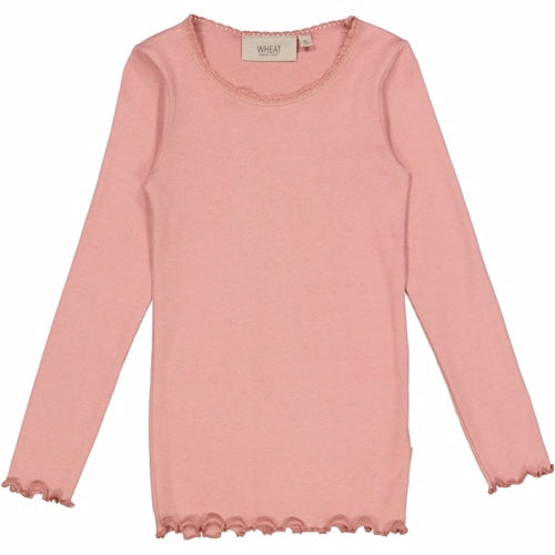 t-shirt, bluse, langærmet bluse, basisbluse, pigebluse, flæse, rib,