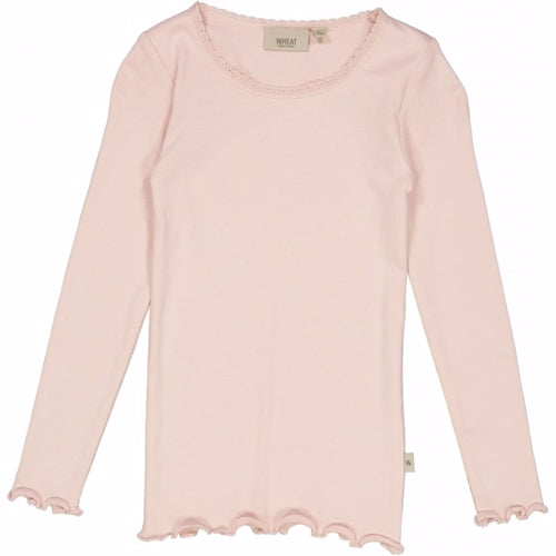 t-shirt, bluse, langærmet bluse, basisbluse, pigebluse, flæse, rib,
