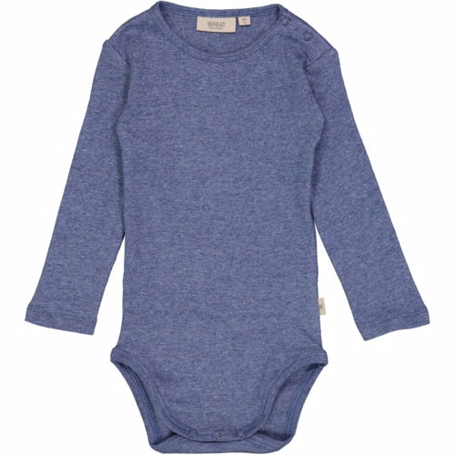 Wheat - body rib // blue melange, body, bodystocking, sparkedragt, babytøj, dreng, nyfødt, pige, babytøj
