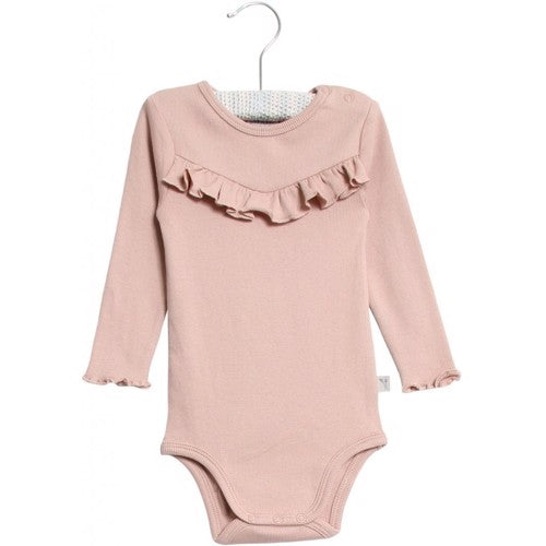 Wheat - body rib ruffle ls // rose powder, body, bodystocking, sparkedragt, babytøj, dreng, nyfødt, pige