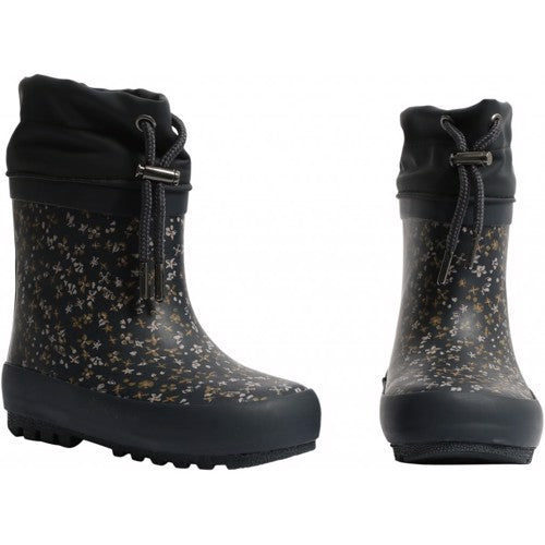 Wheat - Thermo Rubber Boots // Greyblue Flowers, termostøvler, gummistøvler, støvler, vinterstøvler,