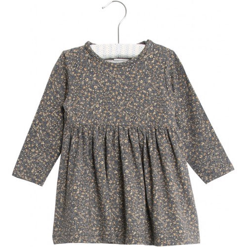 Wheat - Dress Otilde // greyblue flowers, basis, ensfarvet, bluse, t-shirt, langærmet, wheat, pige, pigebluse, , dress, kjole, leggings, bukser, baby, kjole