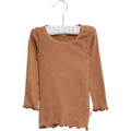 Wheat - Rib T-shirt Lace LS // Powder Plum, basis, ensfarvet, bluse, t-shirt, langærmet, wheat, pige, pigebluse