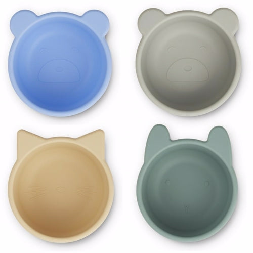 k , slikskål, silikone skåle, siliconeskål. Liewood - Malene skåle i silikone (4stk.) // Rose Multi Mix