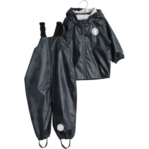 Wheat - rainwear charlie baby // ink worldmap, regntøj, regnsæt, regntøjssæt, regn,