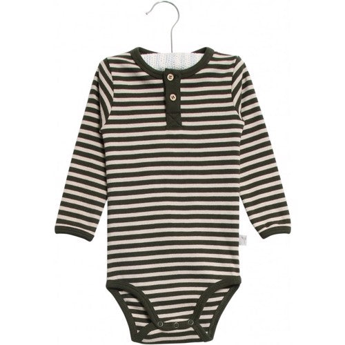 Wheat - body placket LS edgeband // dark army, body, bodystocking, sparkedragt, babytøj, dreng, nyfødt