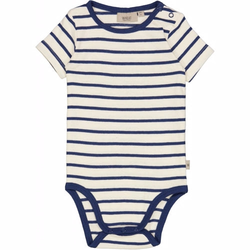 Wheat - body plain ss // cool blue, body, bodystocking, sparkedragt, babytøj, dreng, nyfødt