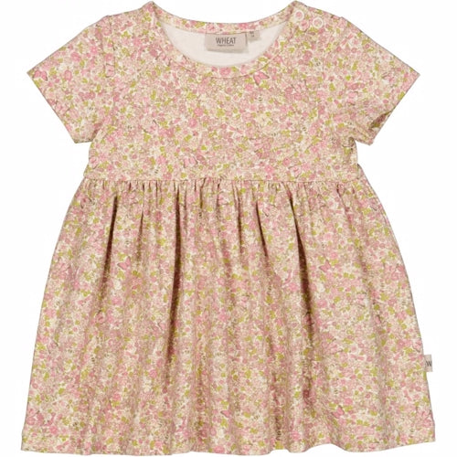 Wheat - Dress Astrid // Green flowers, basis, ensfarvet, bluse, t-shirt, langærmet, wheat, pige, pigebluse, , dress, kjole