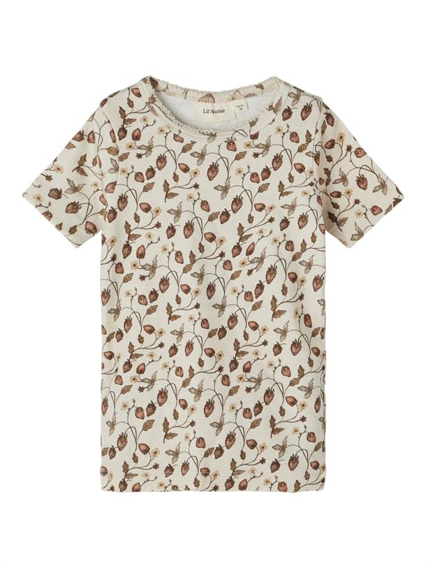 Lil' Atelier Gaya SS Slim top - Turtledove, print, t-shirt, bluse, kortærmet, blomstret kortærmet,