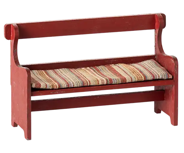 Maileg, babyseng, babycot, legetøj, børnelegetøj, musseseng, dukkeseng, Maileg dansende kat & Mus i skoæske Maileg Storebror mus i nattøj, Maileg-Bedstefar & Bedstemor i tændstik æske,Maileg -  Bænk, Mus - Rød