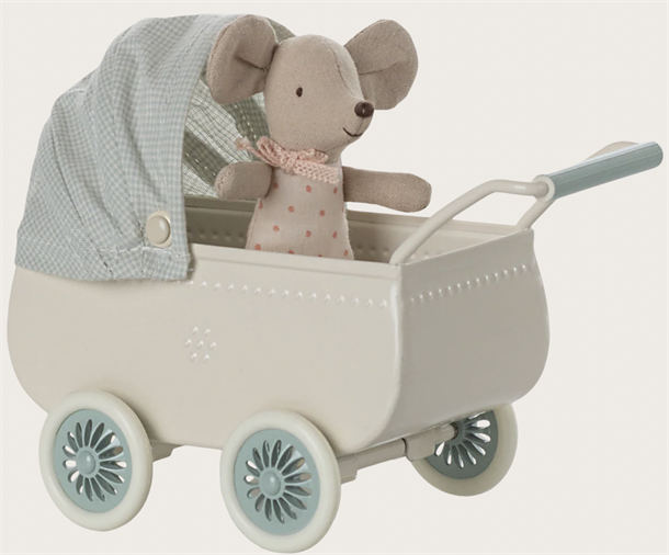Pram with baby mouse - Mint
