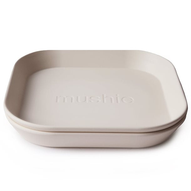 Mushie service firkantet tallerken  2 pak  - Ivory