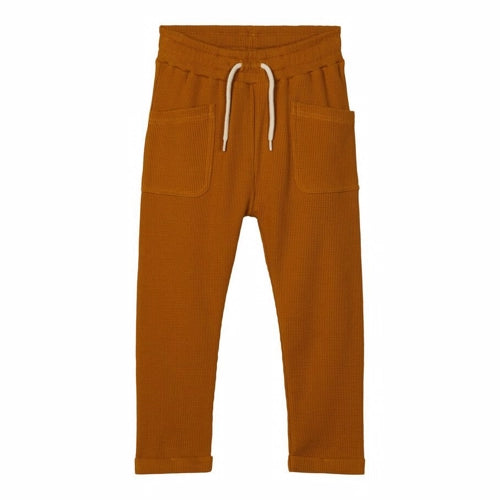 bukser, Lil' Atelier, lilatelier, bomuld, cathay spice, orange, brun økotex, børnebukser, bukser til børn,