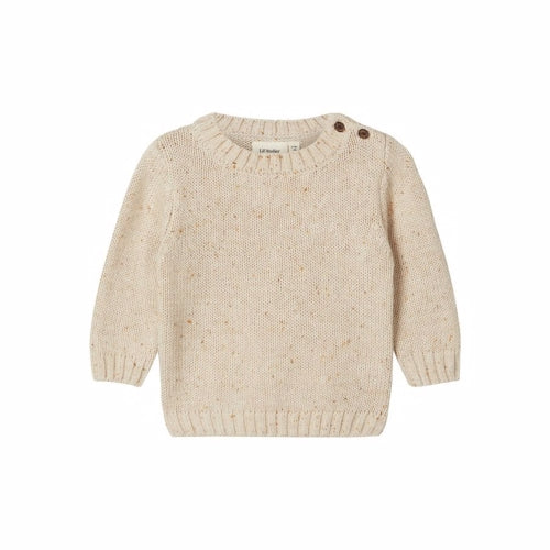 trøje, striktrøje, sweater, pullover, Lil' Atelier, lilatelier, bomuld, økotex, beige, creme, knapper,
