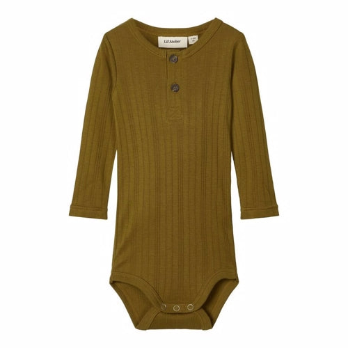 body, Lil' Atelier, lilatelier, modal, bomuld, oliven, grøn, babybody, økotex, basisbody