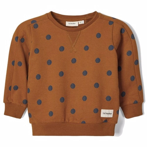 trøje, Lil' Atelier, lilatelier, bomuld, sweatshirt, økotex, blå prikker, caramel,