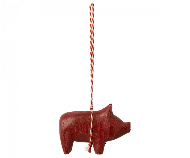 Maileg - Træ ophæng, Gris - Rød