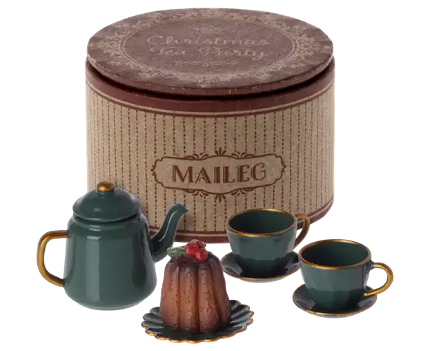 Maileg, babyseng, babycot, legetøj, børnelegetøj, musseseng, dukkeseng, Maileg dansende kat & Mus i skoæske Maileg Storebror mus i nattøj, Maileg - Jule teselskab