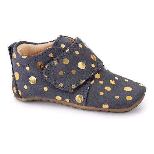 Pom Pom - Hjemmesko Velcro  // Navy Gold Dot