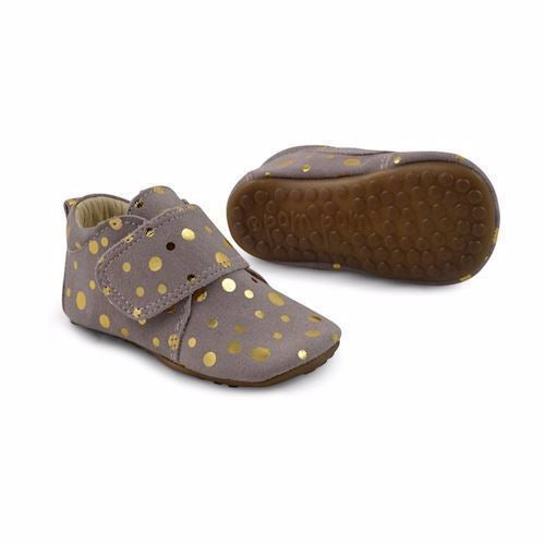 Pompom starter peach/gold dot, sutsko, futter, begynder sko, babysko