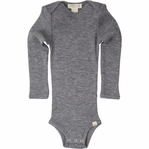 Minimalisma 100%Wool - Alaska-grey melange, grå, grey basisbody, langærmet body, body i uld, uldbody