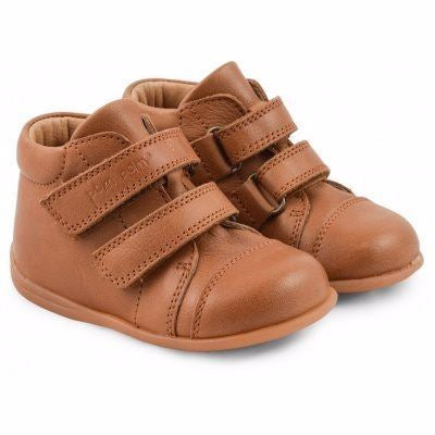 Pompom Begynder sko Starter Velcro - Camel, baby sko, baby starter sko, Beginners velco