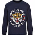 tee, tshirt, langærmet, lange ærmer, drengebluse, bluse, dreng, tiger, print, navy