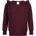 Sweater, strik, bluse, trøje, pullover, jumper, pige, pigetrøje, langærmet, lange ærmer, frill, frynser, aubergine, lilla, The New - Noelle frill sweater