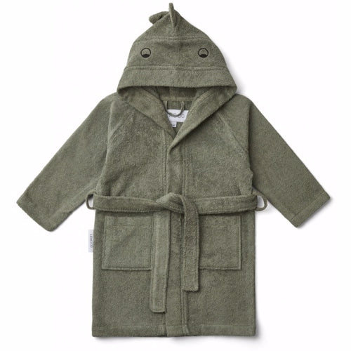 badekåbe, morgen kåbe, frotte kåbe, bathrobe, lily bathrobe, badekåbe bluewave, Liewood - Badekåbe lily Dino fauna green