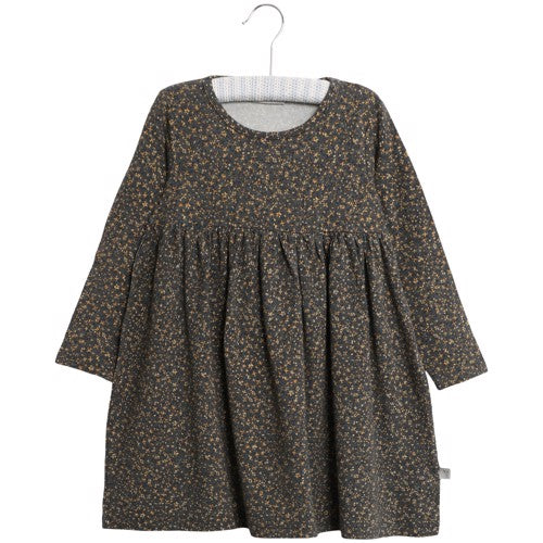 Wheat - Dress Otilde // Greyblue flowers, basis, ensfarvet, bluse, t-shirt, langærmet, wheat, pige, pigebluse, , dress, kjole