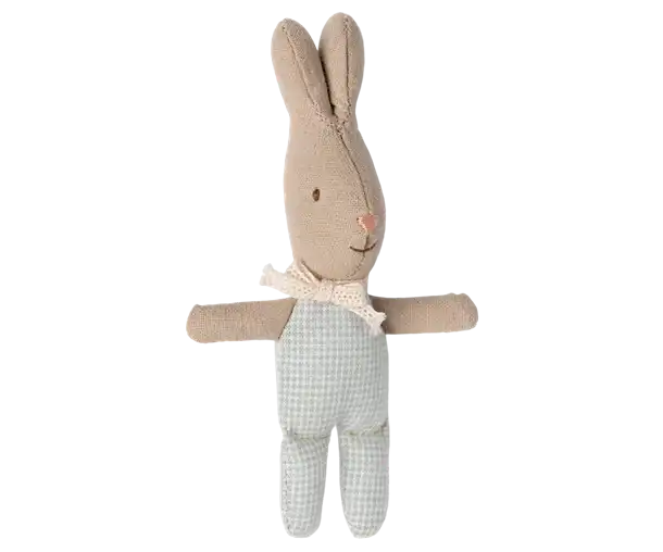 Maileg, babyseng, babycot, legetøj, børnelegetøj, musseseng, dukkeseng, Maileg dansende kat & Mus i skoæske Maileg Storebror mus i nattøj, Maileg-Bedstefar & Bedstemor i tændstik æske,Maileg -  Hare, My - Lyseblå tern