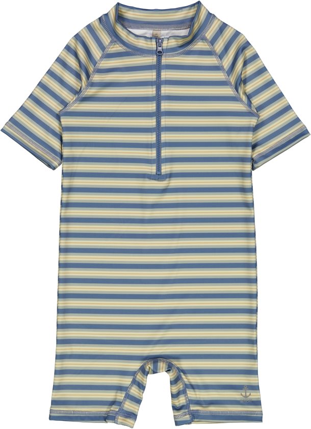 Wheat - UV dragt Cas // Bluefin stripe, Wheat badedragt, svømmedragt, UV-Dragt til drenge, UV dragt, Badetøj drenge, Stribet UV-dragt, Badetøj fra Wheat, Badetøj stribet