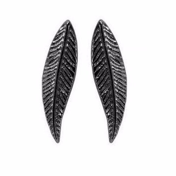 Aqua Dulce - 'Leaf' ørestik i oxyderet sterling sølv, blad øreringe, fjer øreringe