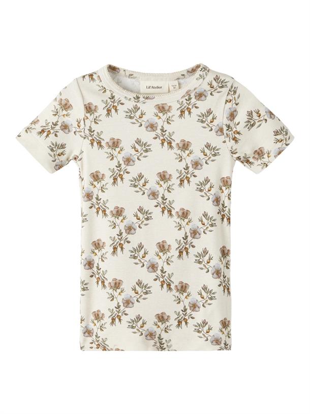 Lil' Atelier Gaya SS Slim top - Turtledove, print, t-shirt, bluse, kortærmet, blomstret kortærmet,