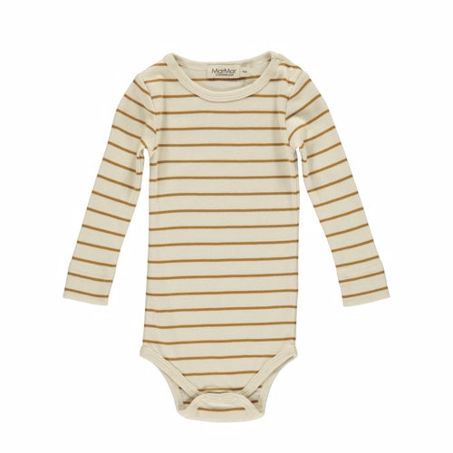 MarMar Modal Body Stripes, Pumpkin Pie 201-112-01-1120, body, body med lange ærmer, lange ærmer, bodystocking, drengebody, modalbody