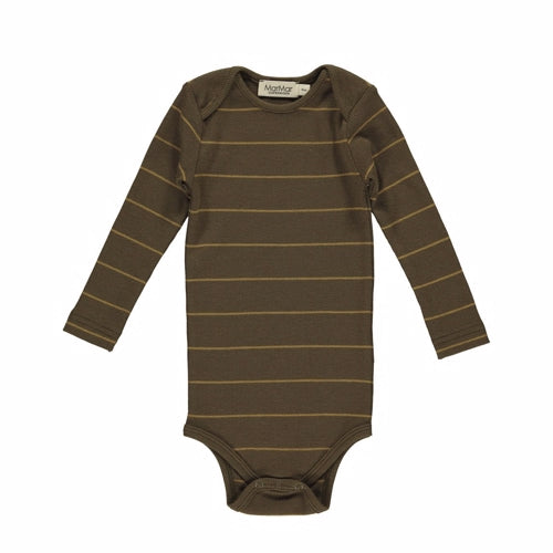 MarMar - ben body // golden olive stripe, body, bodystocking, sparkedragt, overdel, baby, babytøj