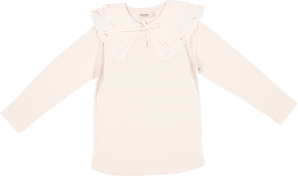 Marmar bluse, bluse med flæse, bluse til piger, bluse til pige, bluse med halskrave, barely rose, marmar talla bluse, talla bluse, bluse i rosa, bluse i lyserød, langærmet bluse.