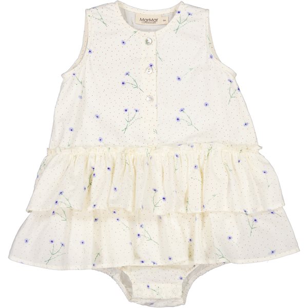 Marmar Rumba kjole, body kjole, kjole i cornflower, kjole med blomsterprint, hvid kjole, body til piger, cornflower, rumba.