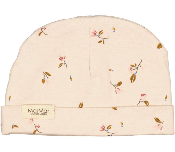 marmar hue, modal, babyhue, hue, babyhue, hue til baby, blød hue, hat, aiko hue, aiko hue fra Marmar, Hue i poppy, hue med blomsterprint, babyhue til piger, hue til piger, hue til nyfødt, rosa hue.