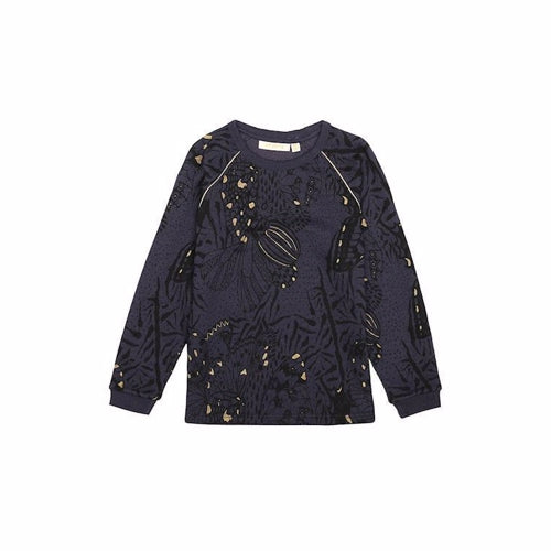 Soft Gallery, sweat, sweater, bluse, pigebluse, trøje, pigetøj, navy, mærkeblå, guldprint, illustrationer, blomstermønster, signe, outerspace, space, outer space, wings, mørk, blød, behagelig, hverdag, hverdagstrøje, skoletøj, god kvalitet, mærke, mærkevarer, rabat, rabatter, nedsat, nedsatte, priser, varer, udsalg, januarudsalg, procenter