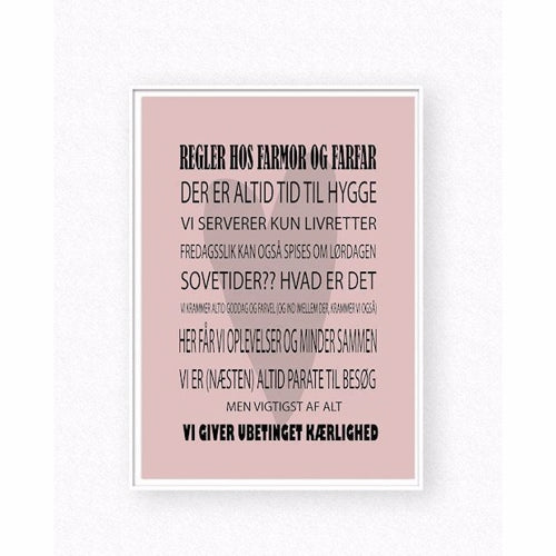 børne plakater, pige plakat, romantiske plakater, børne billeder, mit dejlige hjem, regnbue plakat, regler hos , regler hos farfar & Farmor rosa, A4 plakat