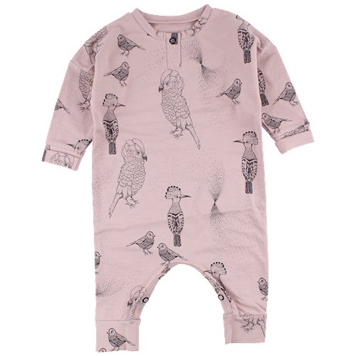 Fixoni Elemental Heldragt er i et super lækker bomuld og strækbart materiale. heldragt støvet rosa med fugle print