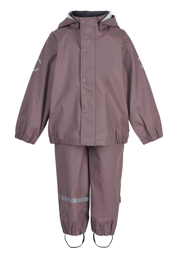 regntøj, regnsæt, reflekser, Mikk-line, to dele, børne regntøj, PU-materiale, flour-fri, overall regnbukser, overtøj, tilbud, overtøjstilbud, regntøjstilbud, regntøj i lilla, regnsæt i lilla, regntøj i twilight mauve.